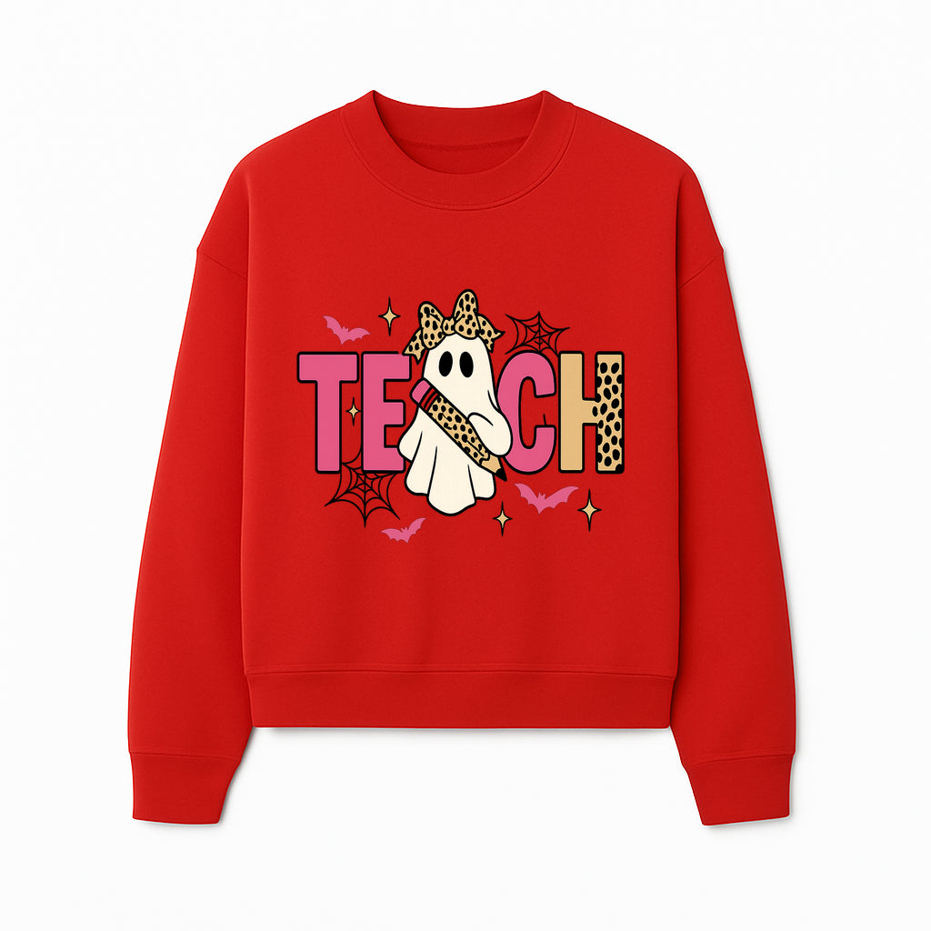 Halloween Ghost Teacher T-Shirt | Cute Ghost with Pencil | Fun Teaching Apparel | Spooky Season Gift for Educators - Sweatshirt 1758093390388.jpg
