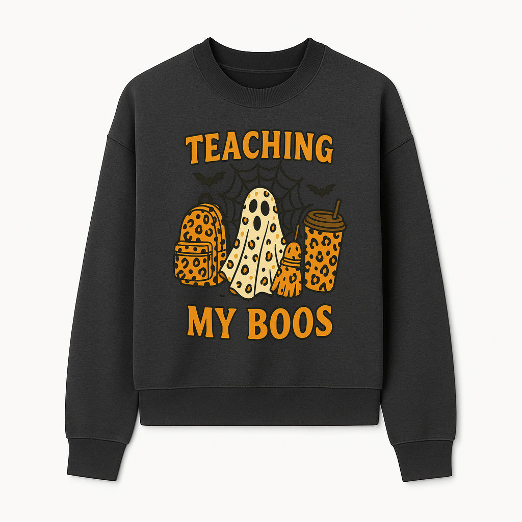 Teaching My Boos Halloween Ghosts & Leopard Print Backpack T-Shirt, Cute Teacher Gift for Kids, Spooky Season Apparel - Sweatshirt 1758093390443.jpg