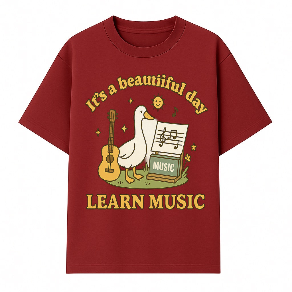 Music Learning Duck T-Shirt, Cute Guitar Design, It's a Beautiful Day, Fun Music Education Apparel for Kids and Adults - T-shirt 1758093390527.jpg