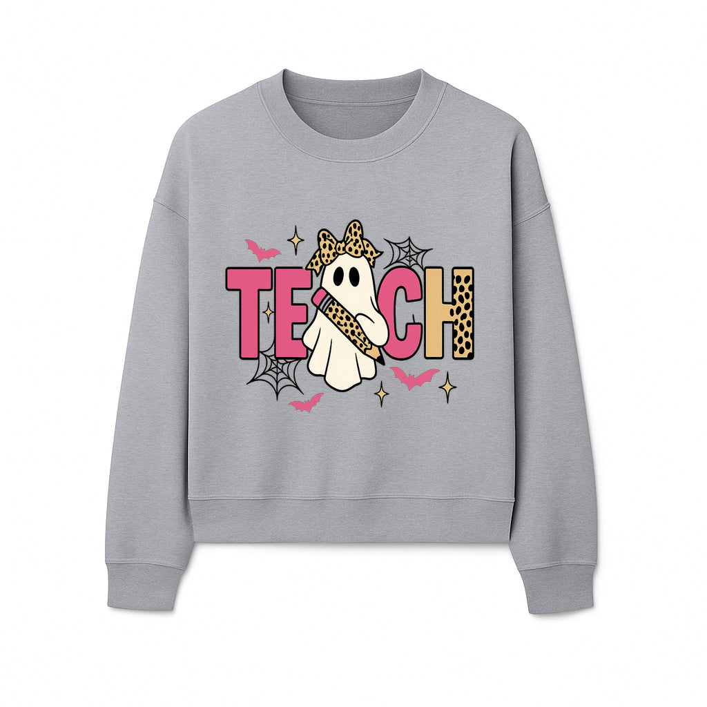 Halloween Ghost Teacher T-Shirt | Cute Ghost with Pencil | Fun Teaching Apparel | Spooky Season Gift for Educators - Sweatshirt 1758093390546.jpg