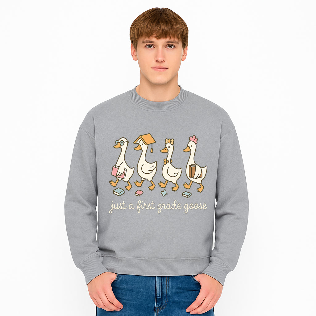 First Grade Goose Ducks Graphic Tee, Cute Animals T-Shirt for Kids, Back to School Apparel, Educational Humor Design - Sweatshirt 1758093390573.jpg