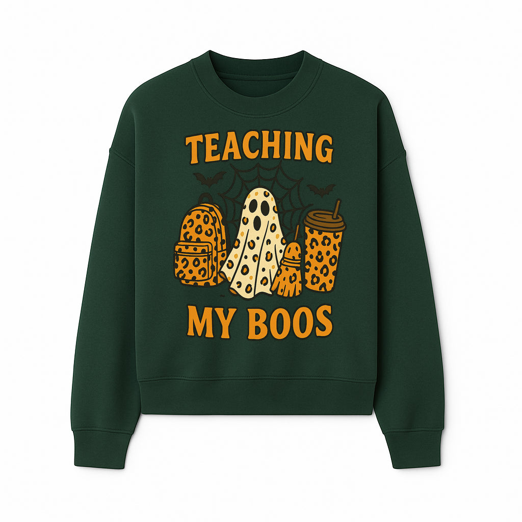 Teaching My Boos Halloween Ghosts & Leopard Print Backpack T-Shirt, Cute Teacher Gift for Kids, Spooky Season Apparel - Sweatshirt 1758093390588.jpg