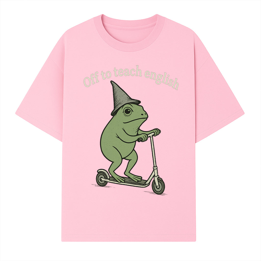 Funny Frog Scooting Off to Teach English T-Shirt, Cute Teacher Gift, Humorous Classroom Apparel, Whimsical Design for ESL Educators - T-shirt 1758093390639.jpg