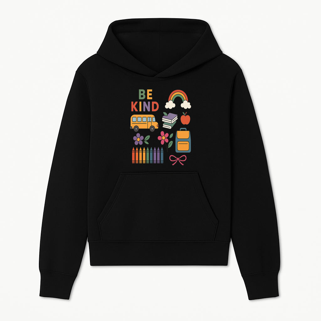 Be Kind School Decor - Colorful Bus, Books, Apple, Rainbow & Flowers - Cute Classroom Wall Art for Kids and Teachers - Hoodie 1758093390643.jpg
