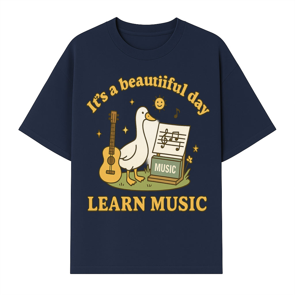 Music Learning Duck T-Shirt, Cute Guitar Design, It's a Beautiful Day, Fun Music Education Apparel for Kids and Adults - T-shirt 1758093390686.jpg