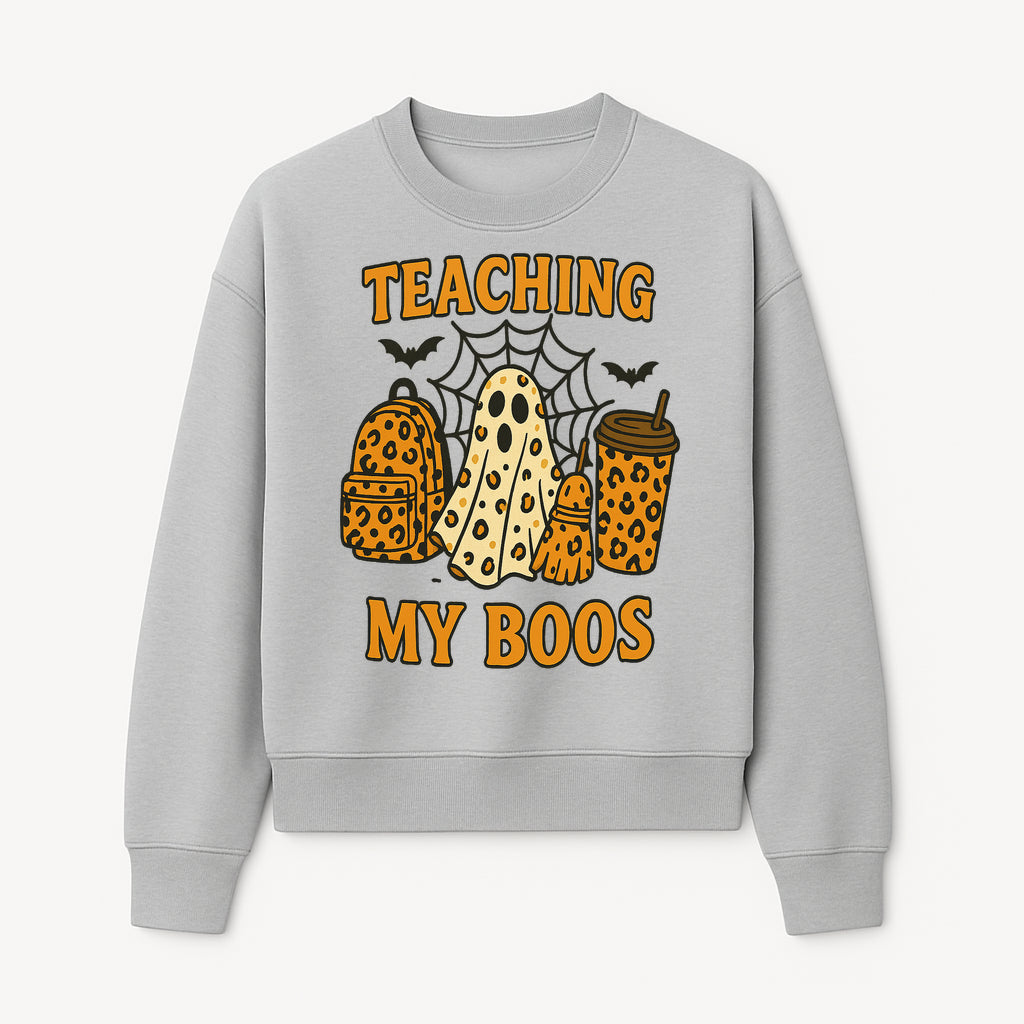 Teaching My Boos Halloween Ghosts & Leopard Print Backpack T-Shirt, Cute Teacher Gift for Kids, Spooky Season Apparel - Sweatshirt 1758093390759.jpg