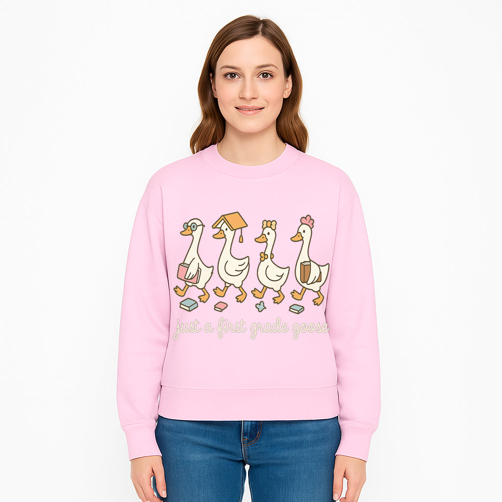 First Grade Goose Ducks Graphic Tee, Cute Animals T-Shirt for Kids, Back to School Apparel, Educational Humor Design - Sweatshirt 1758093390760.jpg