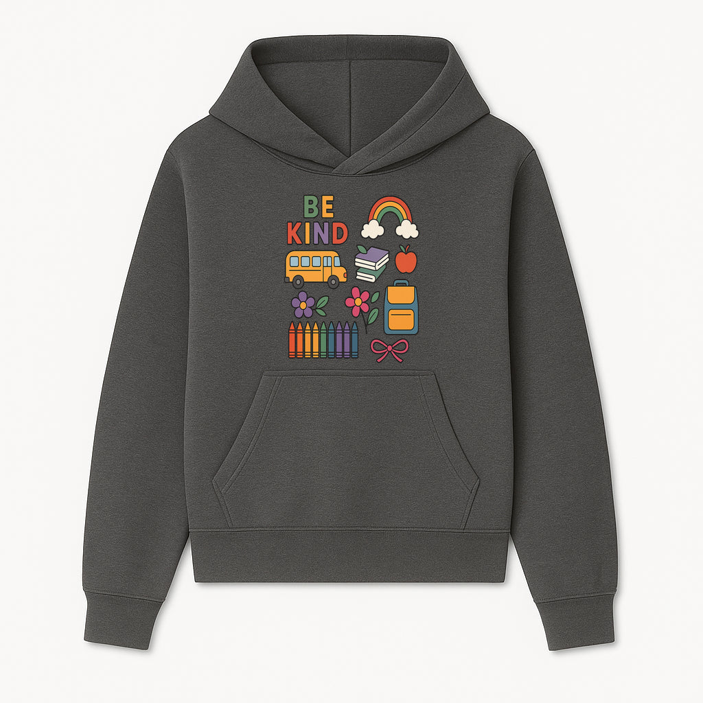 Be Kind School Decor - Colorful Bus, Books, Apple, Rainbow & Flowers - Cute Classroom Wall Art for Kids and Teachers - Hoodie 1758093390781.jpg
