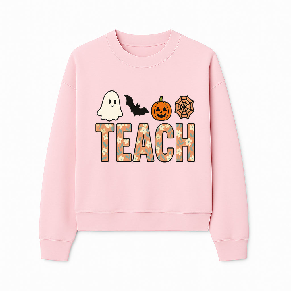 Halloween Teacher Decor | Cute Ghost, Bat, Pumpkin, Spiderweb | Floral 'Teach' Sign | Classroom Wall Art | Fall Aesthetic - Sweatshirt 1758093390835.jpg