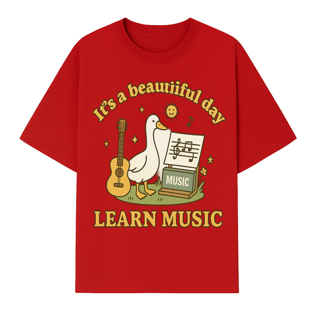 Music Learning Duck T-Shirt, Cute Guitar Design, It's a Beautiful Day, Fun Music Education Apparel for Kids and Adults - T-shirt 1758093390866.jpg