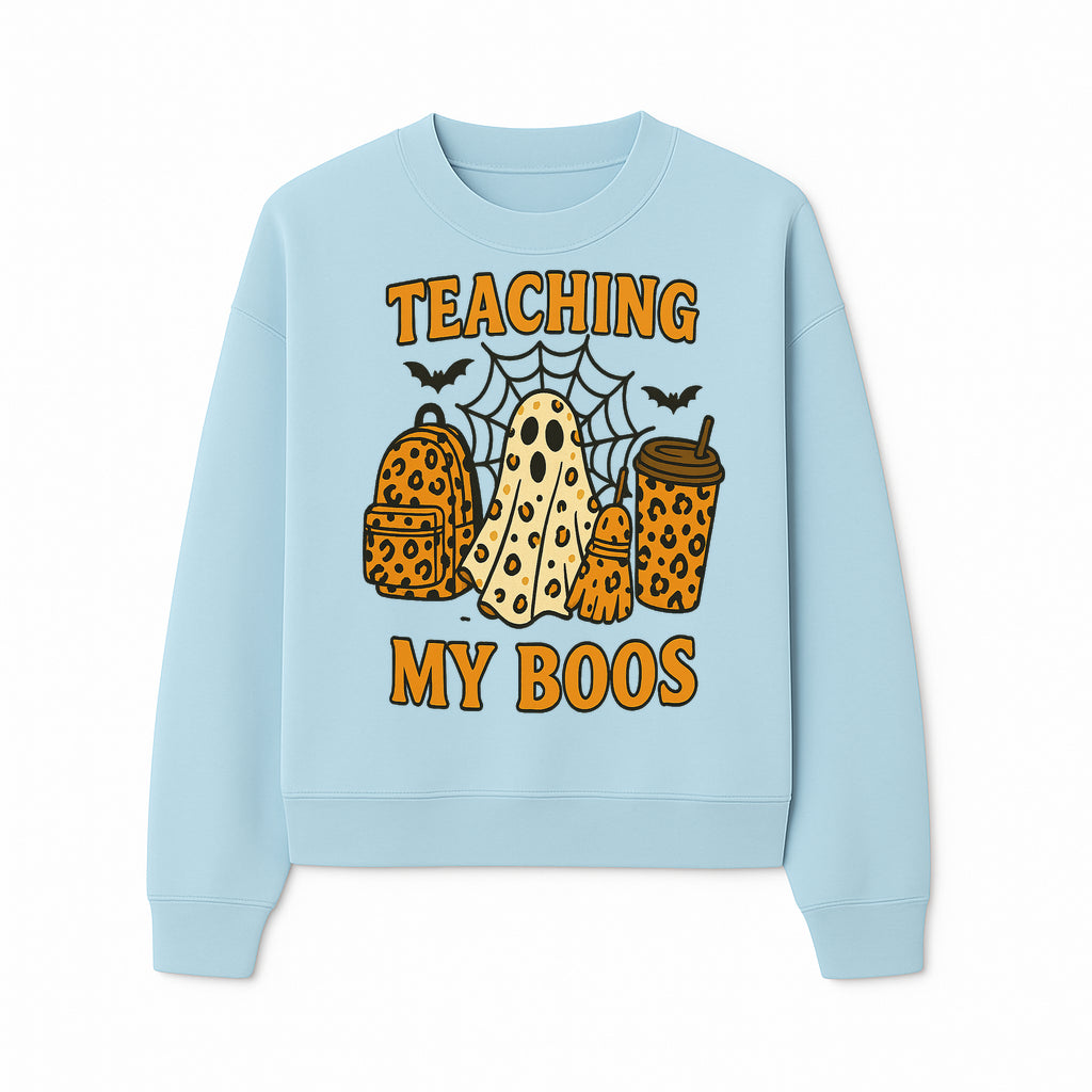 Teaching My Boos Halloween Ghosts & Leopard Print Backpack T-Shirt, Cute Teacher Gift for Kids, Spooky Season Apparel - Sweatshirt 1758093390882.jpg