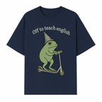 Funny Frog Scooting Off to Teach English T-Shirt, Cute Teacher Gift, Humorous Classroom Apparel, Whimsical Design for ESL Educators - T-shirt 1758093391005.jpg