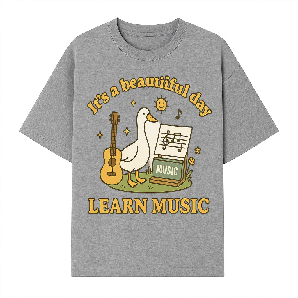 Music Learning Duck T-Shirt, Cute Guitar Design, It's a Beautiful Day, Fun Music Education Apparel for Kids and Adults - T-shirt 1758093391032.jpg