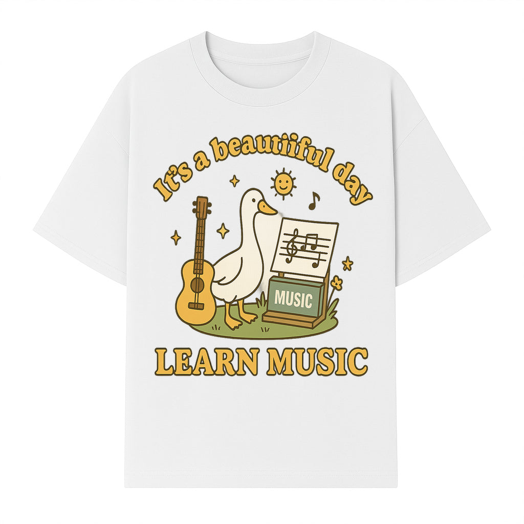 Music Learning Duck T-Shirt, Cute Guitar Design, It's a Beautiful Day, Fun Music Education Apparel for Kids and Adults - T-shirt 1758093391202.jpg