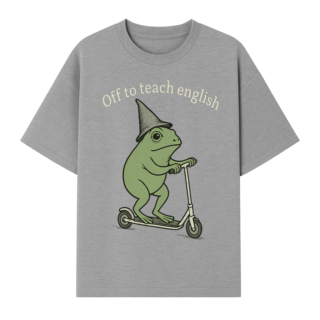 Funny Frog Scooting Off to Teach English T-Shirt, Cute Teacher Gift, Humorous Classroom Apparel, Whimsical Design for ESL Educators - T-shirt 1758093391300.jpg