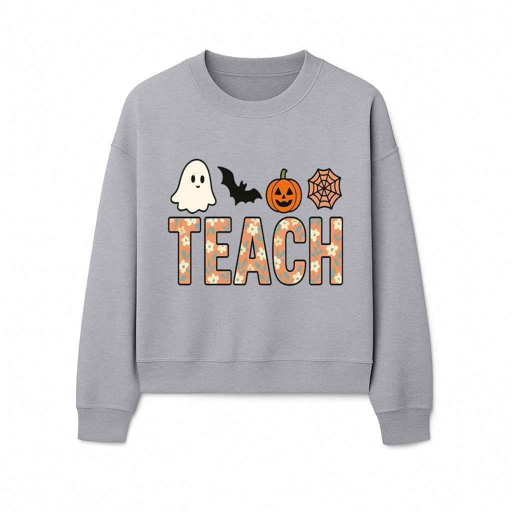 Halloween Teacher Decor | Cute Ghost, Bat, Pumpkin, Spiderweb | Floral 'Teach' Sign | Classroom Wall Art | Fall Aesthetic - Sweatshirt 1758093391584.jpg