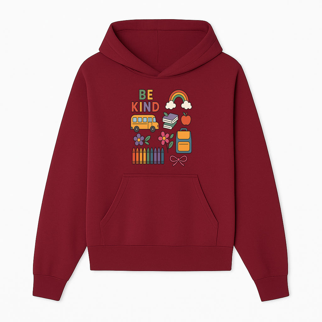 Be Kind School Decor - Colorful Bus, Books, Apple, Rainbow & Flowers - Cute Classroom Wall Art for Kids and Teachers - Hoodie 1758093391605.jpg