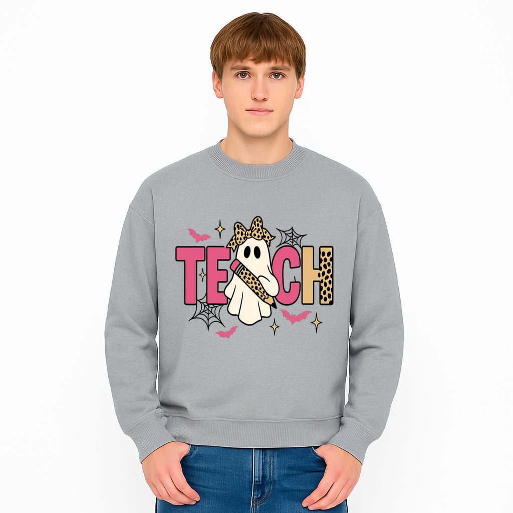 Halloween Ghost Teacher T-Shirt | Cute Ghost with Pencil | Fun Teaching Apparel | Spooky Season Gift for Educators - Sweatshirt 1758093391877.jpg