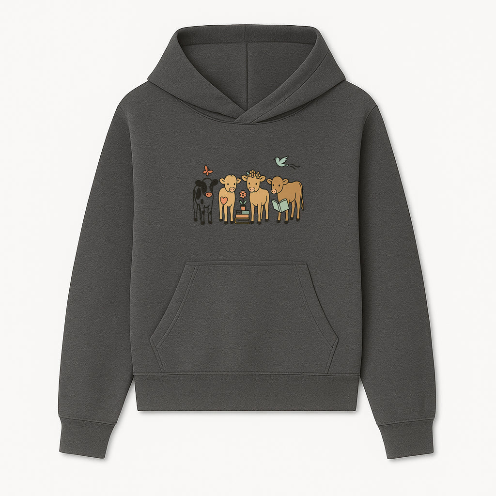 Cute Farm Animal Art Print - Cows with Books, Flower, and Butterfly - Whimsical Home Decor for Animal Lovers and Kids' Rooms - Hoodie 1758093391922.jpg
