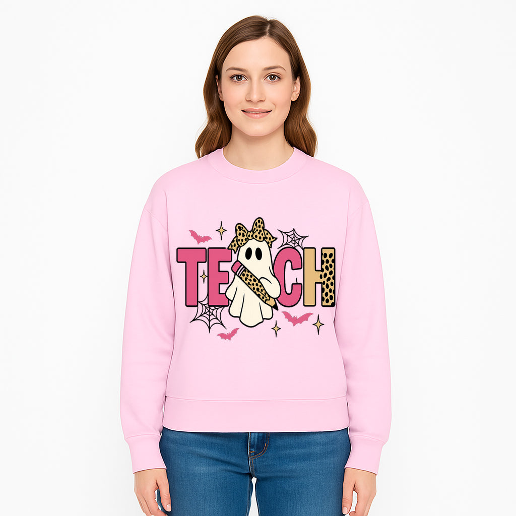 Halloween Ghost Teacher T-Shirt | Cute Ghost with Pencil | Fun Teaching Apparel | Spooky Season Gift for Educators - Sweatshirt 1758093392024.jpg