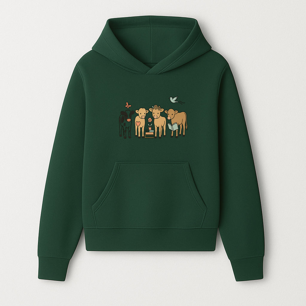 Cute Farm Animal Art Print - Cows with Books, Flower, and Butterfly - Whimsical Home Decor for Animal Lovers and Kids' Rooms - Hoodie 1758093392073.jpg
