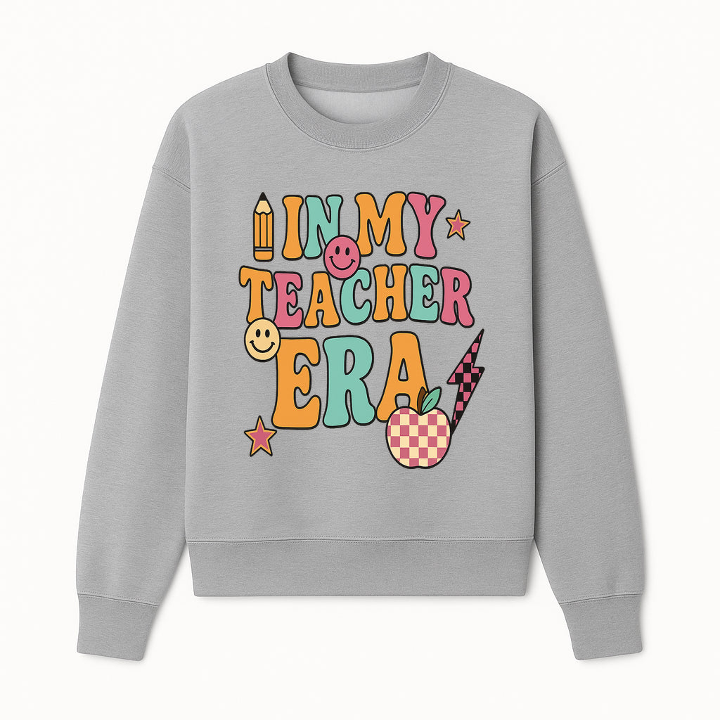 In My Teacher Era Graphic Tee - Retro Style with Happy Faces and School Elements, Perfect for Educators - Sweatshirt 1758093392122.jpg