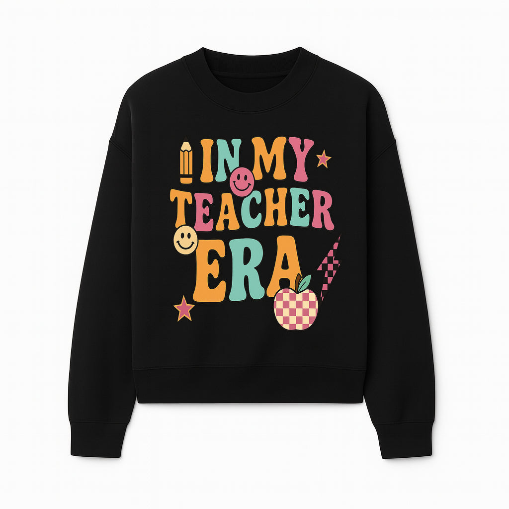 In My Teacher Era Graphic Tee - Retro Style with Happy Faces and School Elements, Perfect for Educators - Sweatshirt 1758093392260.jpg
