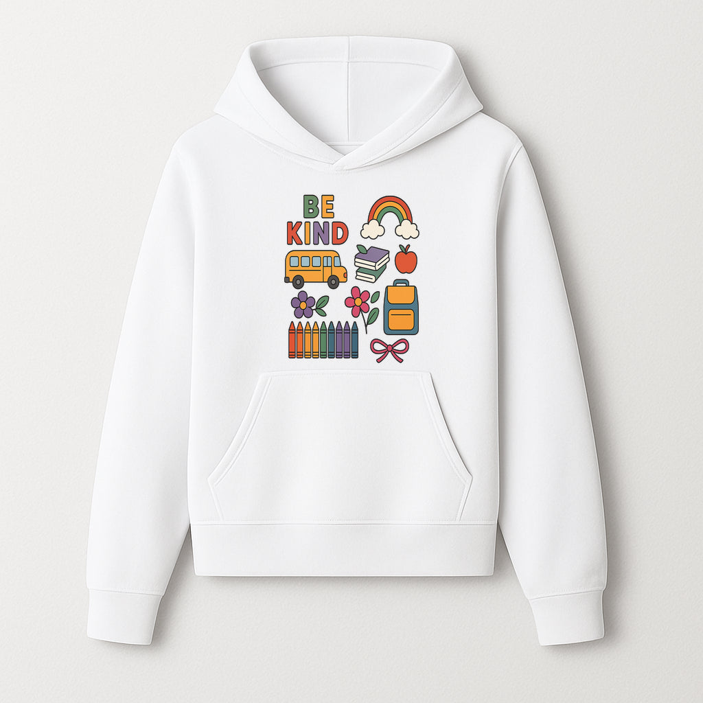 Be Kind School Decor - Colorful Bus, Books, Apple, Rainbow & Flowers - Cute Classroom Wall Art for Kids and Teachers - Hoodie 1758093392313.jpg