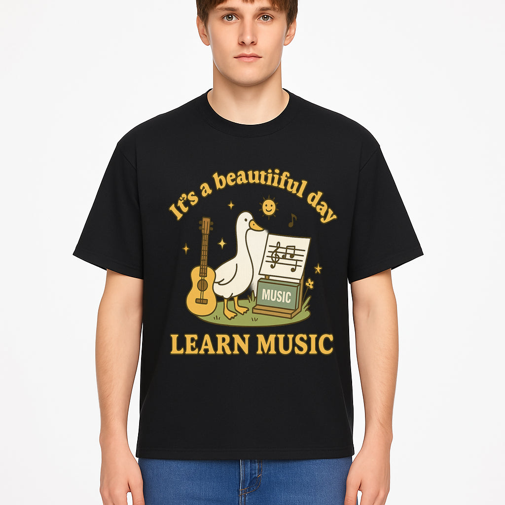 Music Learning Duck T-Shirt, Cute Guitar Design, It's a Beautiful Day, Fun Music Education Apparel for Kids and Adults - T-shirt 1758093392374.jpg