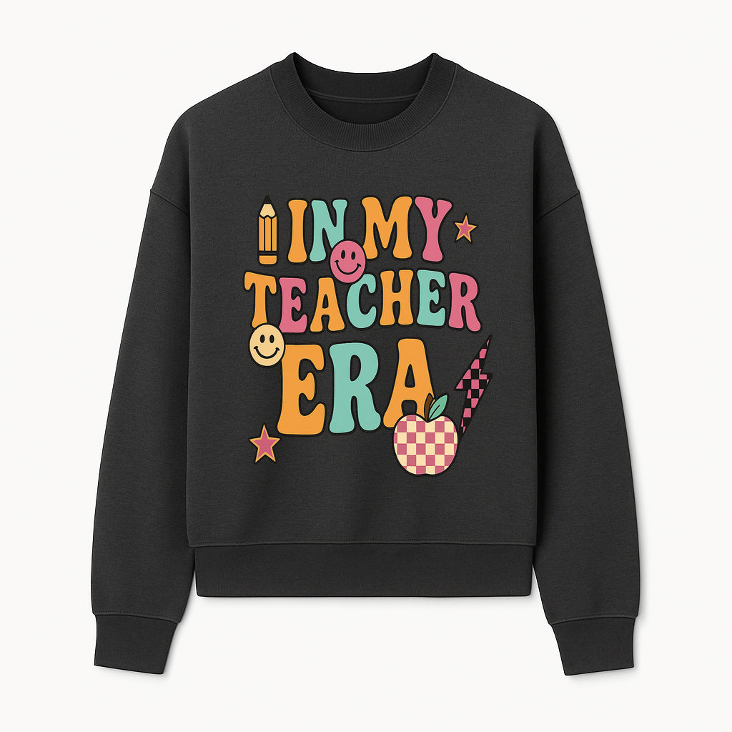In My Teacher Era Graphic Tee - Retro Style with Happy Faces and School Elements, Perfect for Educators - Sweatshirt 1758093392394.jpg