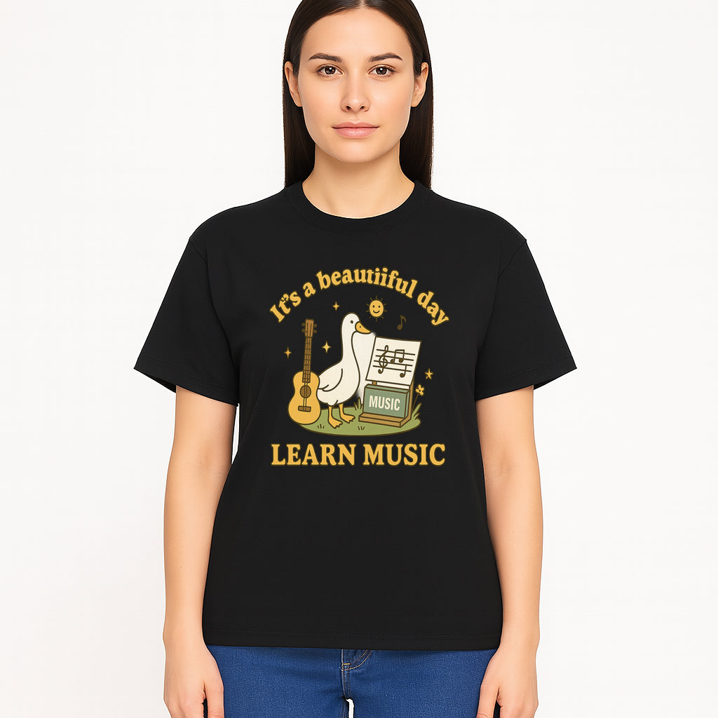 Music Learning Duck T-Shirt, Cute Guitar Design, It's a Beautiful Day, Fun Music Education Apparel for Kids and Adults - T-shirt 1758093392524.jpg