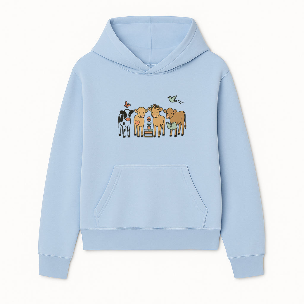 Cute Farm Animal Art Print - Cows with Books, Flower, and Butterfly - Whimsical Home Decor for Animal Lovers and Kids' Rooms - Hoodie 1758093392535.jpg
