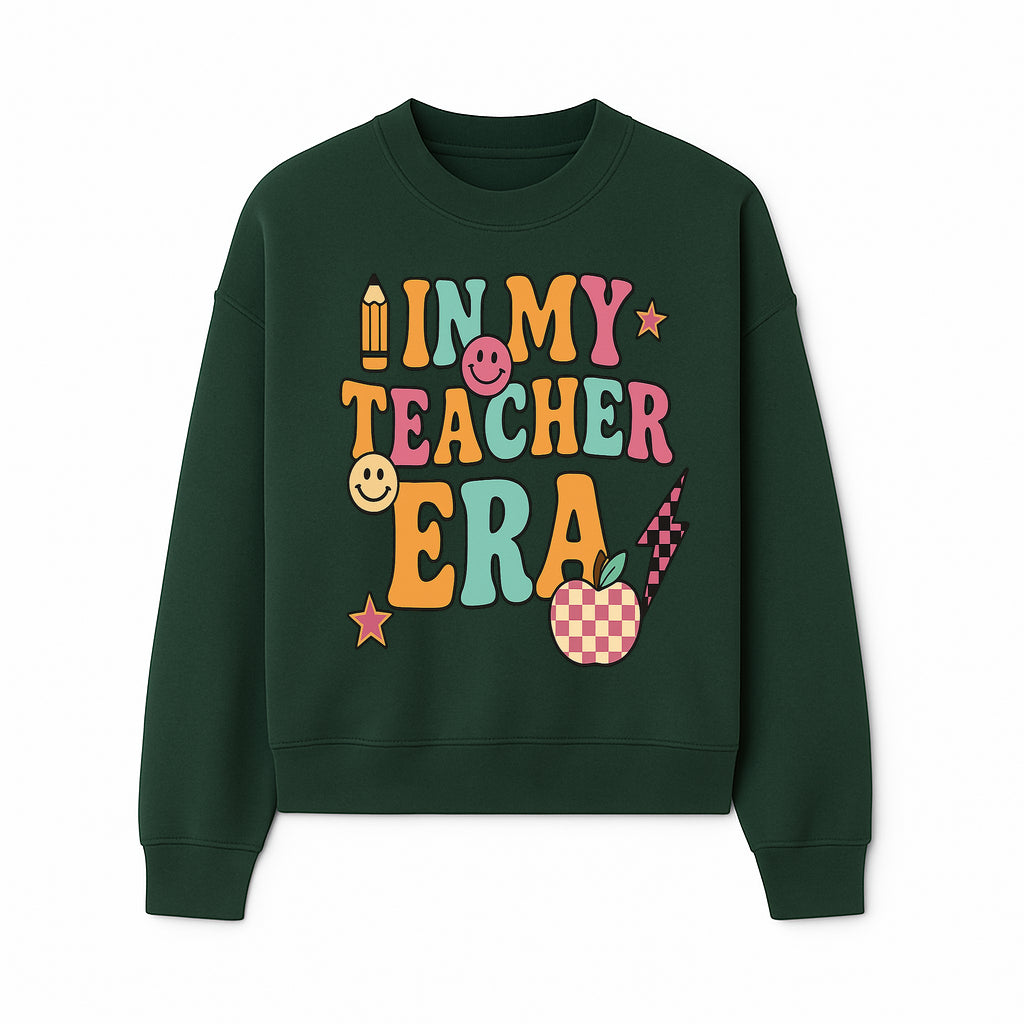 In My Teacher Era Graphic Tee - Retro Style with Happy Faces and School Elements, Perfect for Educators - Sweatshirt 1758093392584.jpg