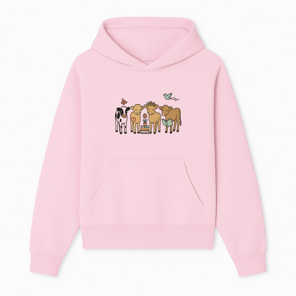 Cute Farm Animal Art Print - Cows with Books, Flower, and Butterfly - Whimsical Home Decor for Animal Lovers and Kids' Rooms - Hoodie 1758093392663.jpg