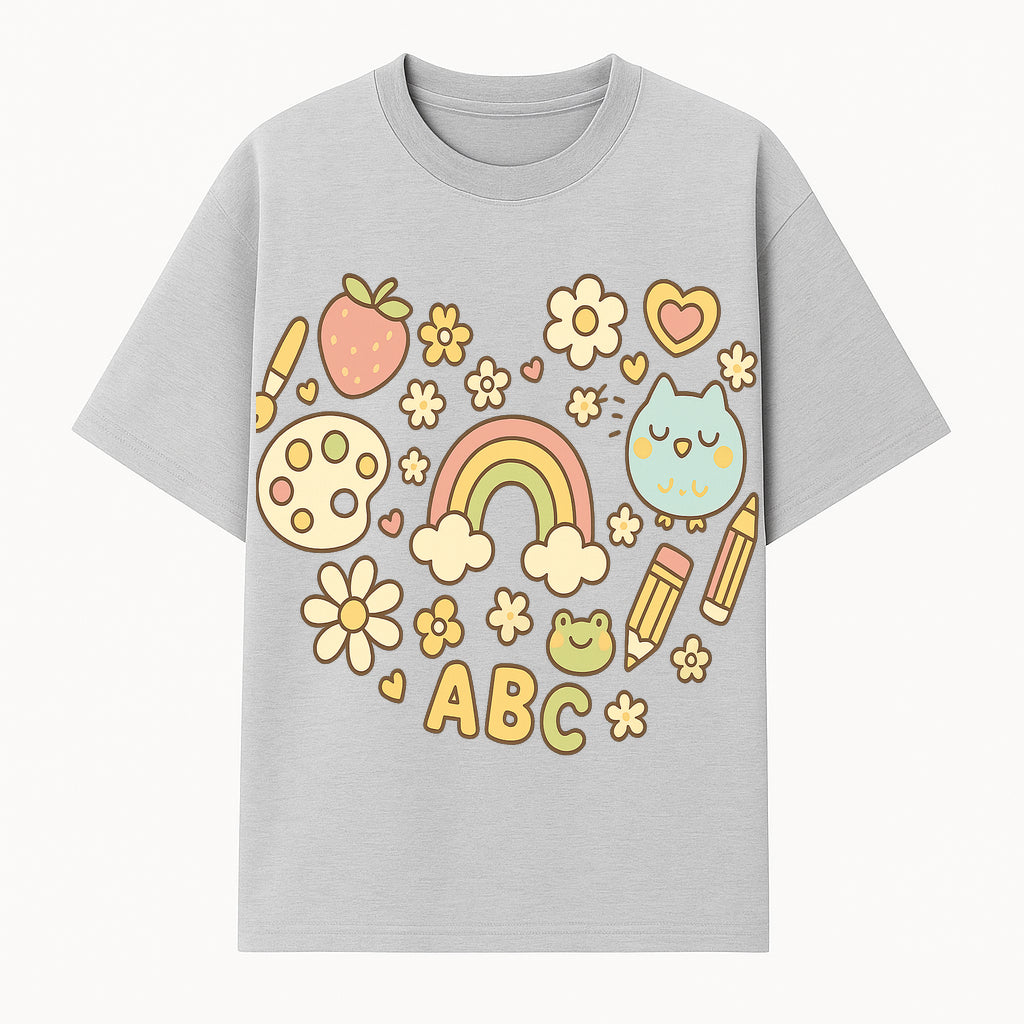 Colorful Kids' Art Print with ABC, Rainbow, Flowers, and Cute Animals - Ideal for Nursery Decor or Children's Room Wall Art - T-shirt 1758093392696.jpg