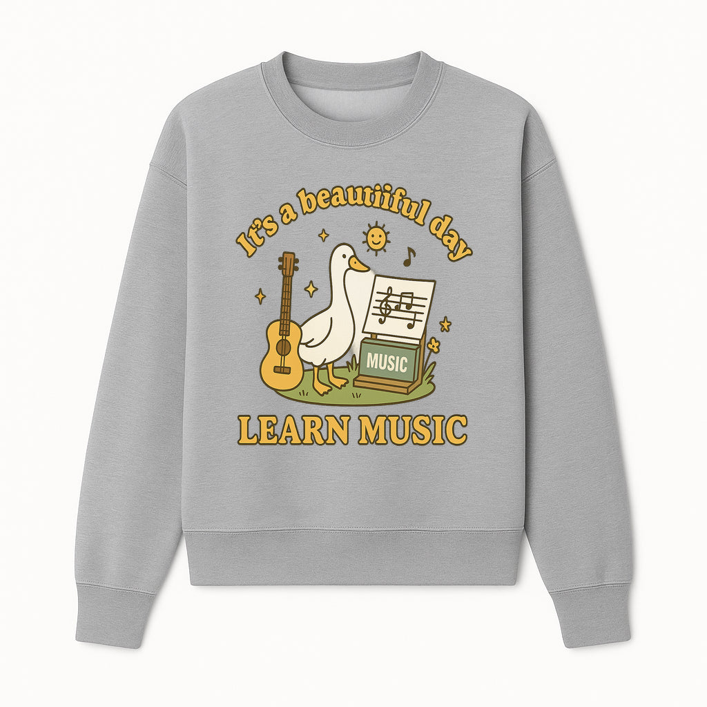 Music Learning Duck T-Shirt, Cute Guitar Design, It's a Beautiful Day, Fun Music Education Apparel for Kids and Adults - Sweatshirt 1758093392707.jpg