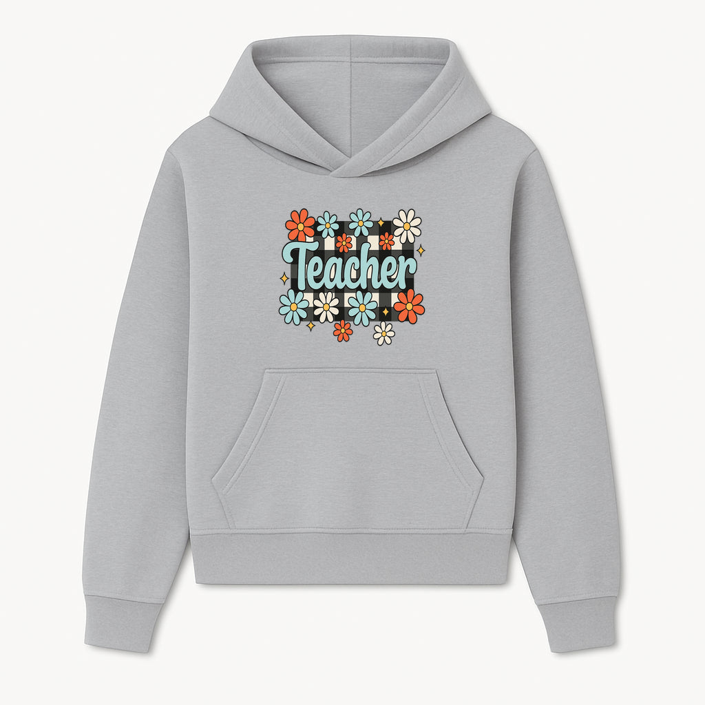 Floral Teacher Quote Art - Fun Checkered Background Decor for Classroom, Gifts, or Home - Colorful Teacher Appreciation Design - Hoodie 1758093392842.jpg