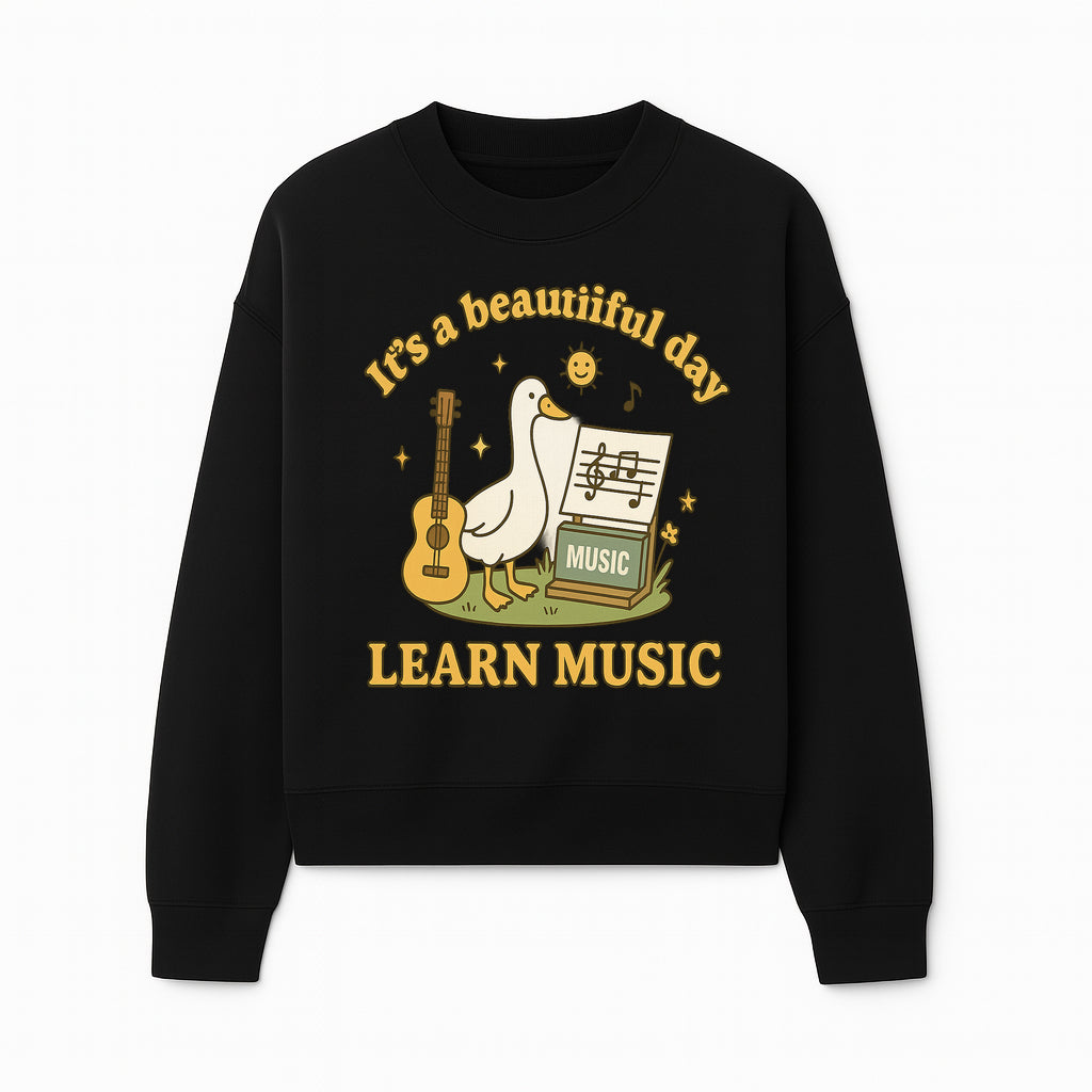 Music Learning Duck T-Shirt, Cute Guitar Design, It's a Beautiful Day, Fun Music Education Apparel for Kids and Adults - Sweatshirt 1758093392865.jpg