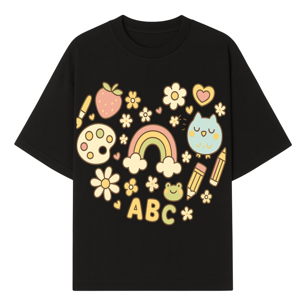 Colorful Kids' Art Print with ABC, Rainbow, Flowers, and Cute Animals - Ideal for Nursery Decor or Children's Room Wall Art - T-shirt 1758093392873.jpg