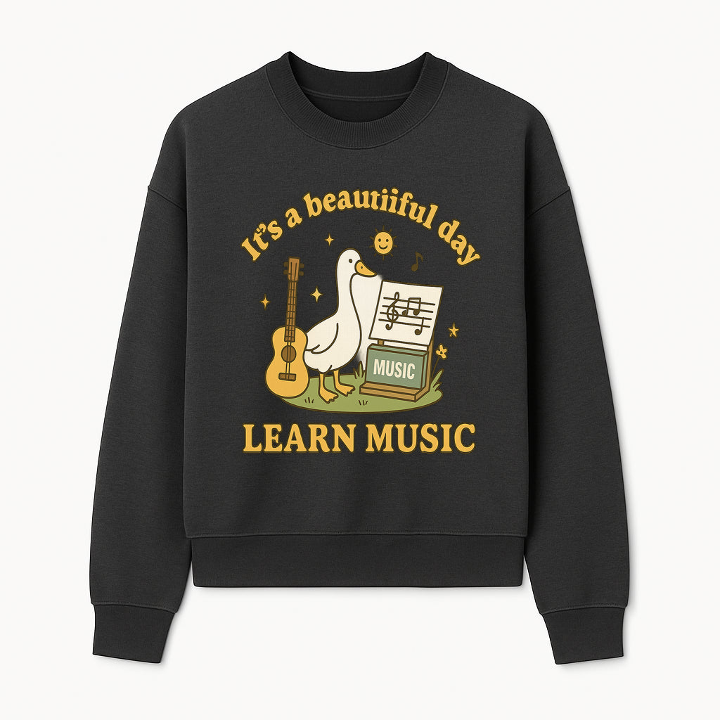 Music Learning Duck T-Shirt, Cute Guitar Design, It's a Beautiful Day, Fun Music Education Apparel for Kids and Adults - Sweatshirt 1758093393019.jpg
