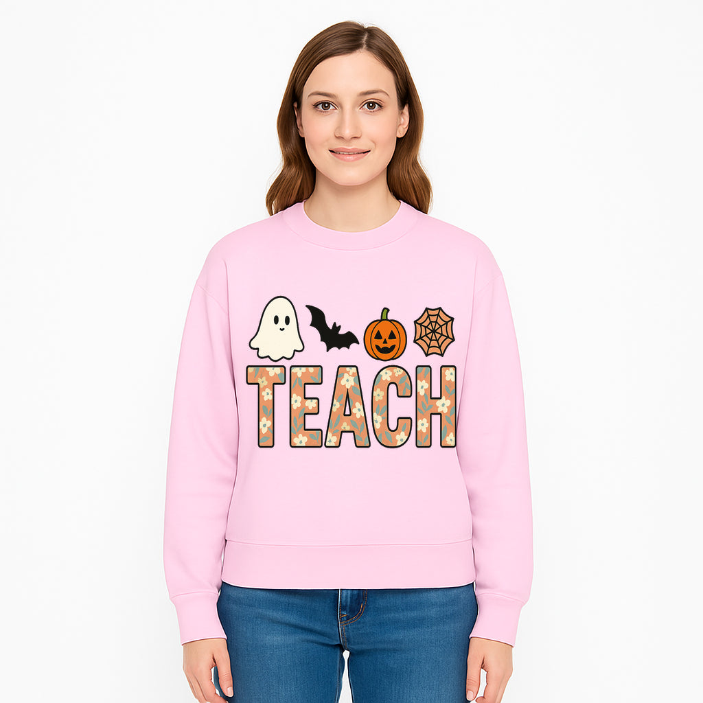 Halloween Teacher Decor | Cute Ghost, Bat, Pumpkin, Spiderweb | Floral 'Teach' Sign | Classroom Wall Art | Fall Aesthetic - Sweatshirt 1758093393022.jpg