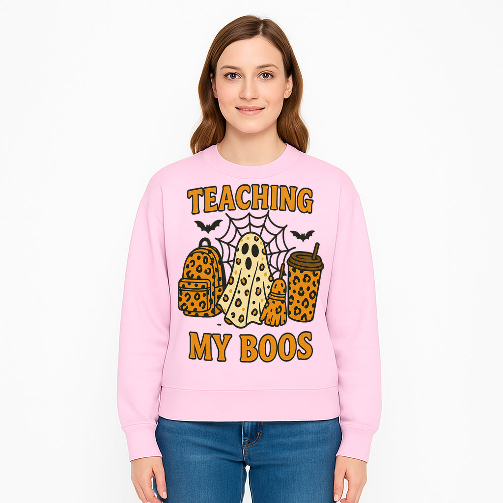 Teaching My Boos Halloween Ghosts & Leopard Print Backpack T-Shirt, Cute Teacher Gift for Kids, Spooky Season Apparel - Sweatshirt 1758093393124.jpg
