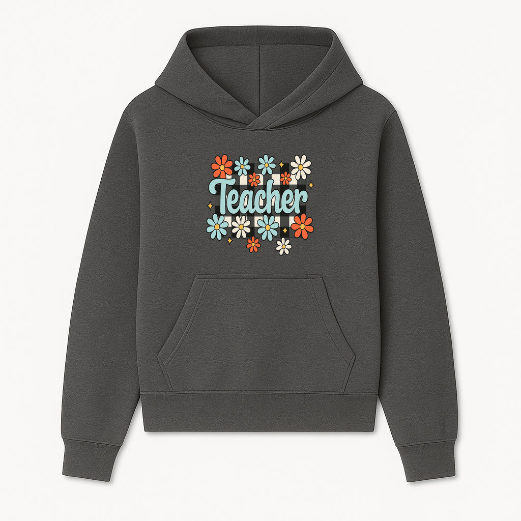 Floral Teacher Quote Art - Fun Checkered Background Decor for Classroom, Gifts, or Home - Colorful Teacher Appreciation Design - Hoodie 1758093393196.jpg