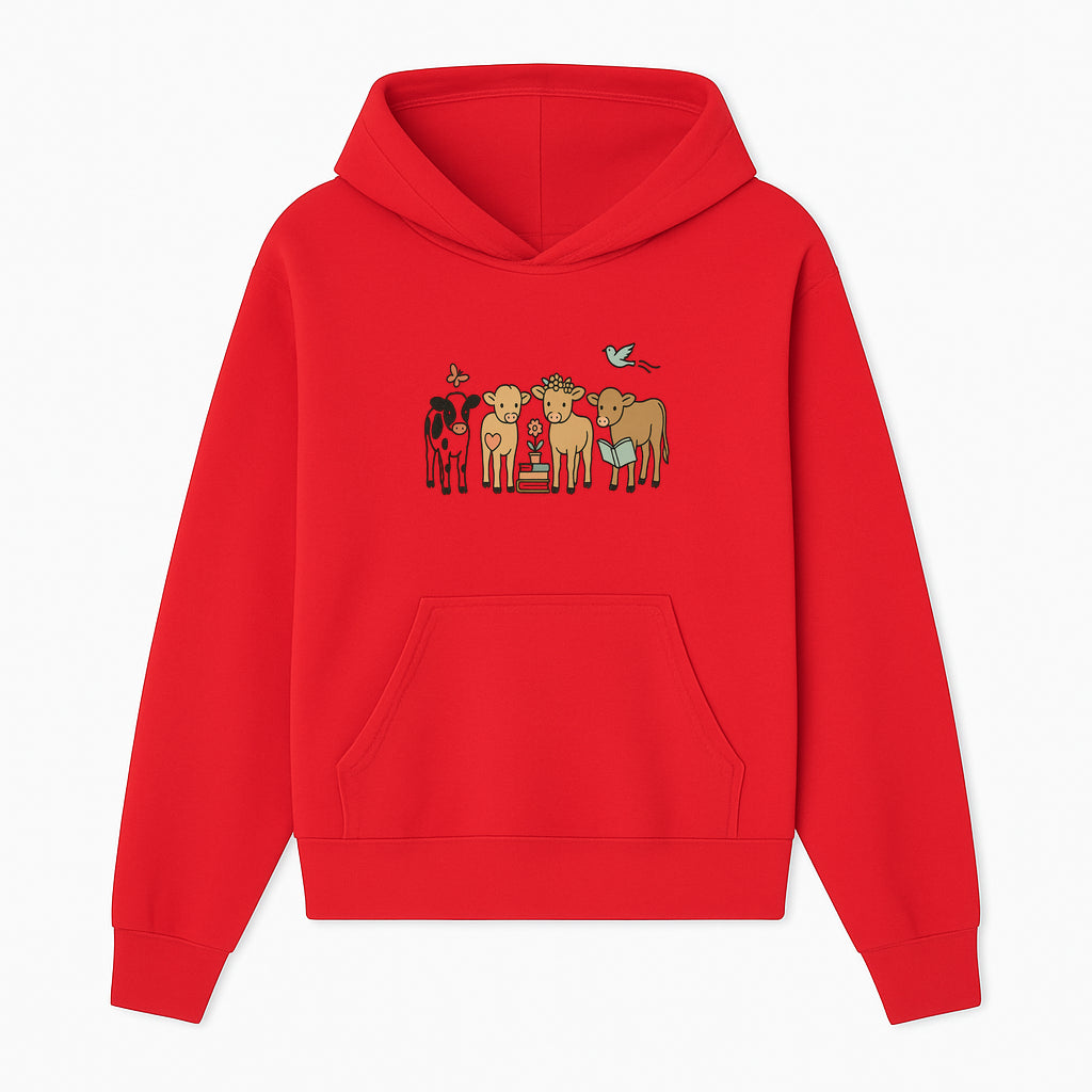 Cute Farm Animal Art Print - Cows with Books, Flower, and Butterfly - Whimsical Home Decor for Animal Lovers and Kids' Rooms - Hoodie 1758093393203.jpg