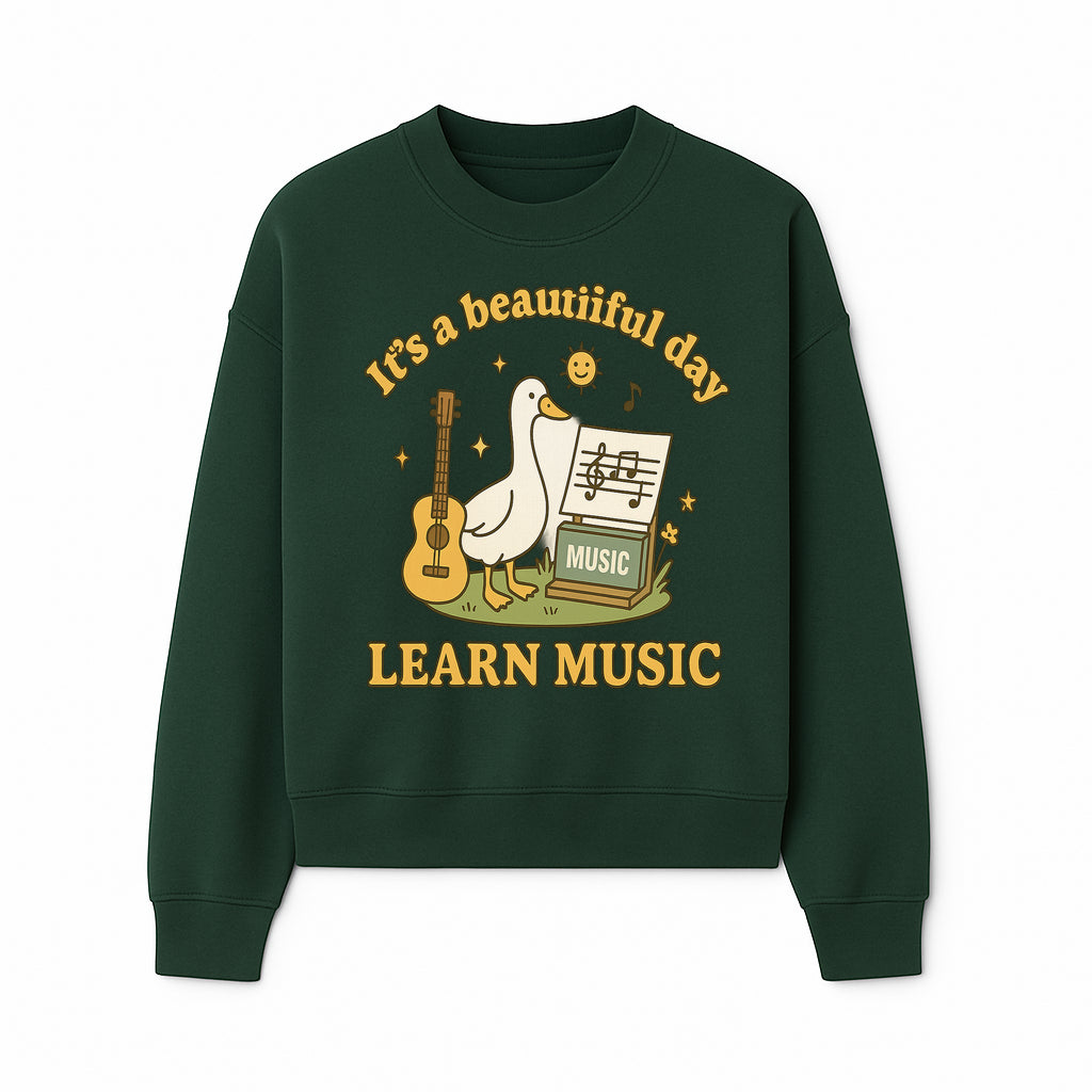 Music Learning Duck T-Shirt, Cute Guitar Design, It's a Beautiful Day, Fun Music Education Apparel for Kids and Adults - Sweatshirt 1758093393222.jpg