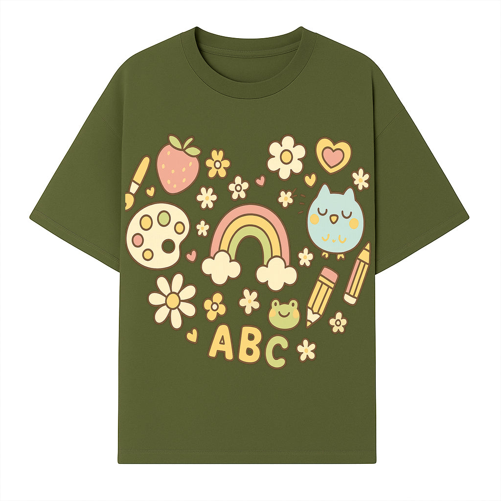 Colorful Kids' Art Print with ABC, Rainbow, Flowers, and Cute Animals - Ideal for Nursery Decor or Children's Room Wall Art - T-shirt 1758093393254.jpg