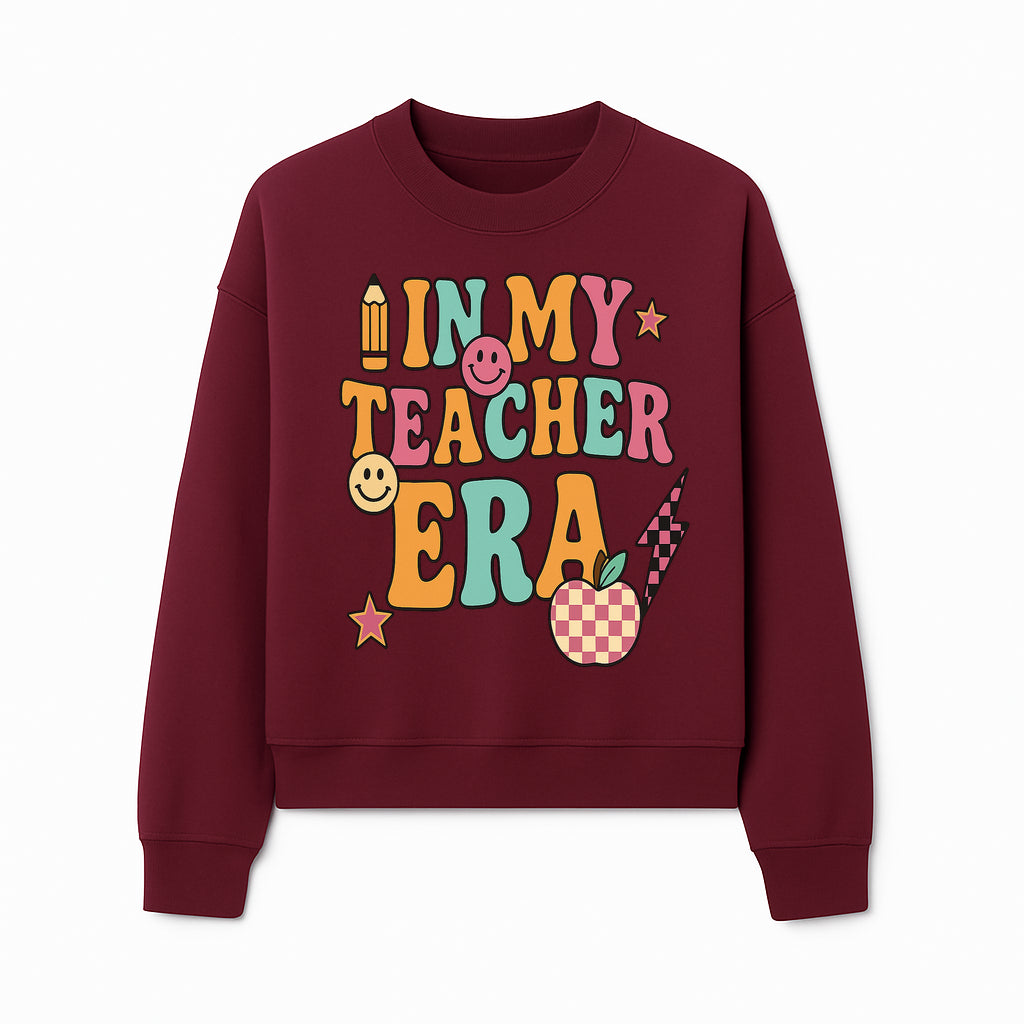 In My Teacher Era Graphic Tee - Retro Style with Happy Faces and School Elements, Perfect for Educators - Sweatshirt 1758093393300.jpg