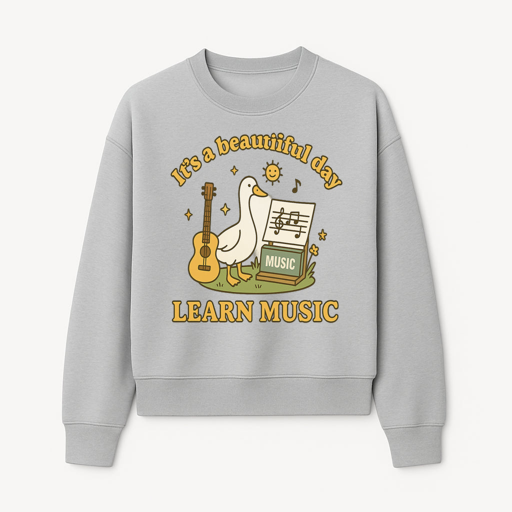 Music Learning Duck T-Shirt, Cute Guitar Design, It's a Beautiful Day, Fun Music Education Apparel for Kids and Adults - Sweatshirt 1758093393373.jpg