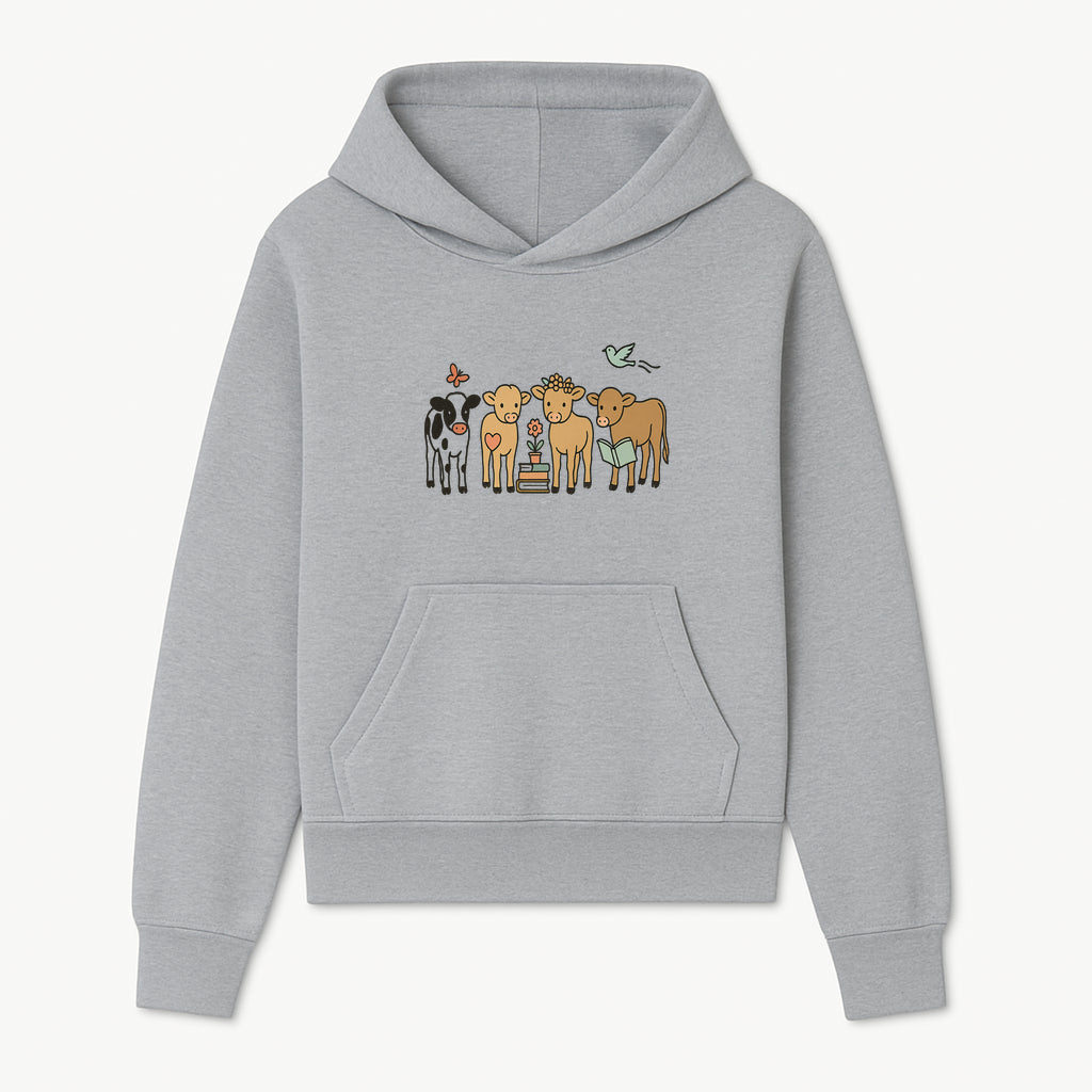 Cute Farm Animal Art Print - Cows with Books, Flower, and Butterfly - Whimsical Home Decor for Animal Lovers and Kids' Rooms - Hoodie 1758093393397.jpg