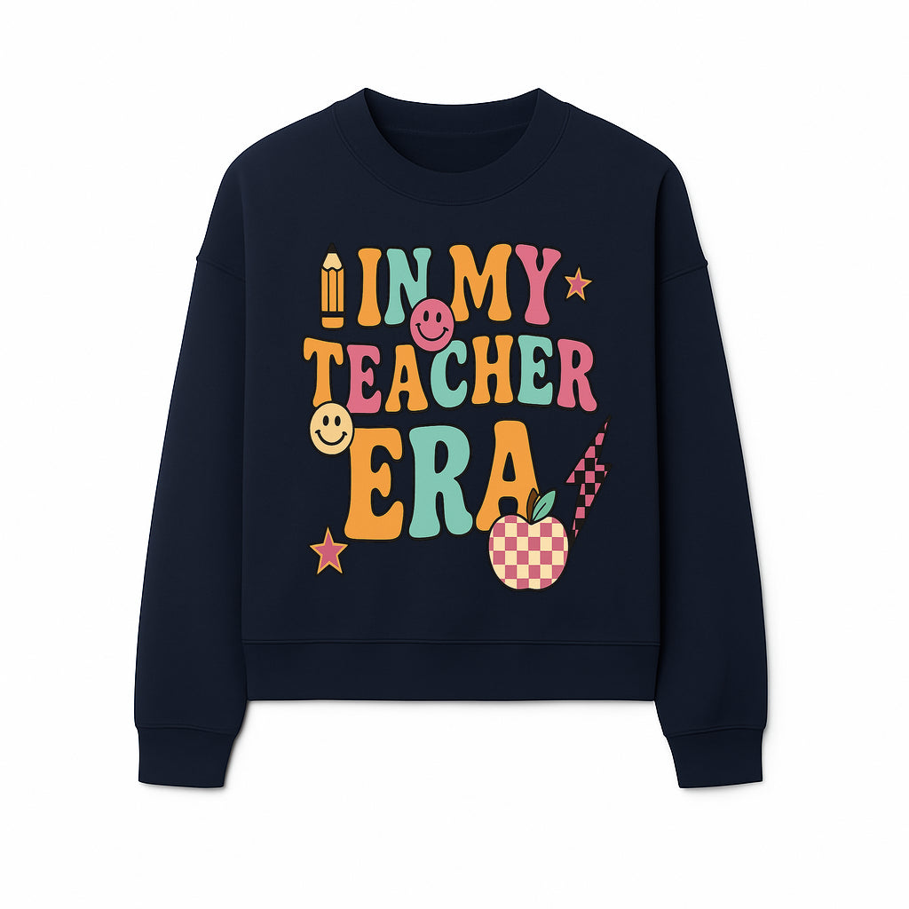 In My Teacher Era Graphic Tee - Retro Style with Happy Faces and School Elements, Perfect for Educators - Sweatshirt 1758093393415.jpg
